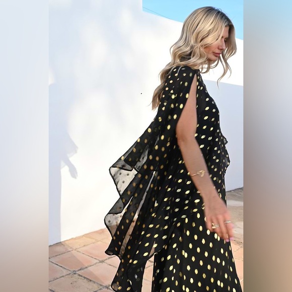 NWT Never Fully Dressed Black Multi Way flowy Dress/cover Gold dots on sheer - Picture 5 of 13